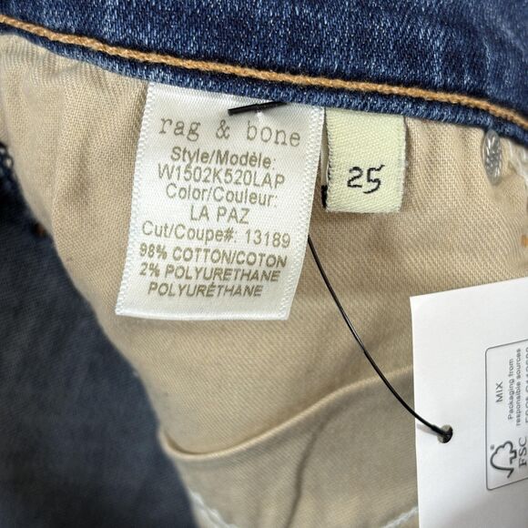 Rag & Bone Jeans Women's 25 Blue Skinny Mid Rise Distressed Raw Hem Stretch - Picture 12 of 12